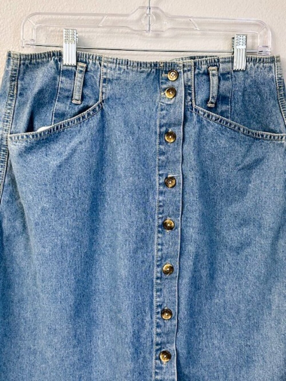 Vintage Gloria Vanderbilt Denim Midi Skirt Button Front Size 16 90s - Picture 3 of 12